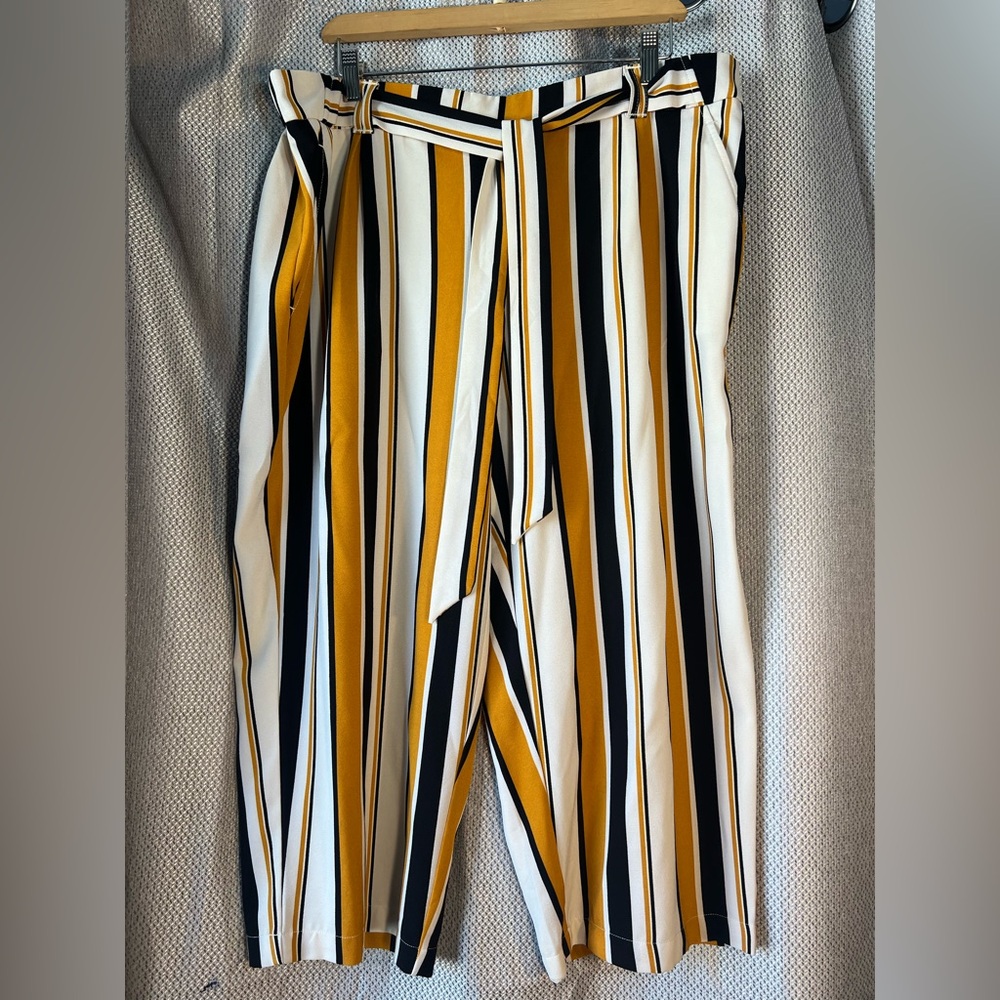 Soho Yellow and Black Striped Wide Leg Pants
